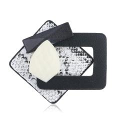 Korean fashion jewelry geometric rectangle women leather acrylic brooches