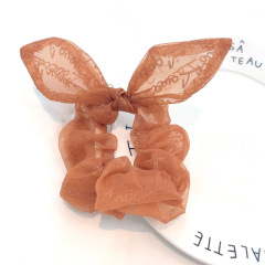 New style fashion girls transparent bowknot lace rabbit ear hair scrunchies