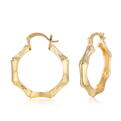 Wholesale copper polygon hoop plating 18k gold fashion women bamboo earrings