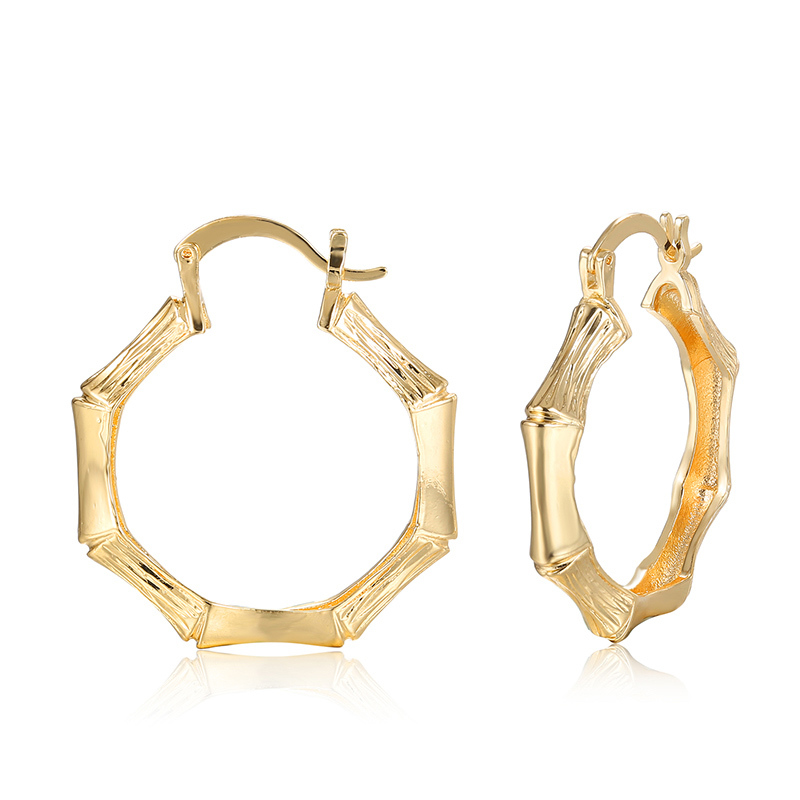 Wholesale copper polygon hoop plating 18k gold fashion women bamboo earrings Wholesale copper polygon hoop plating 18k gold fashion women bamboo earrings
