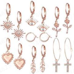 7pairs/set wholesale women girls trendy fashion heart drop earrings gold plated