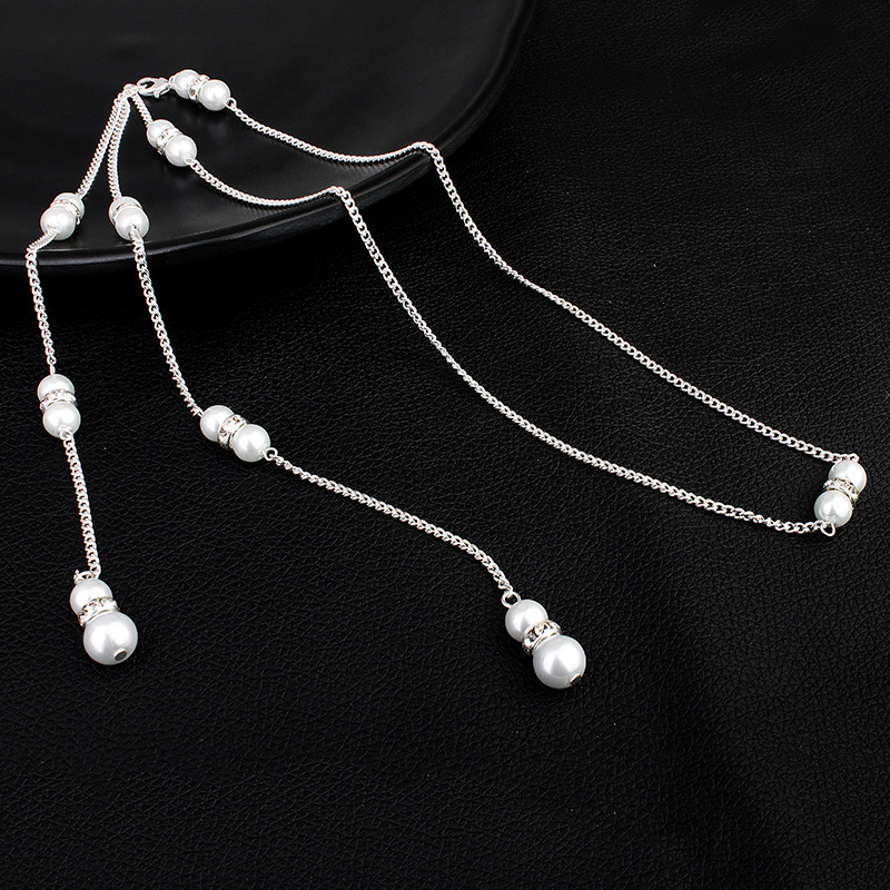 amazon ins custom handmade Crystal rhinestone Bridal wedding jewelry accessories back chain necklace with pearl amazon ins custom handmade Crystal rhinestone Bridal wedding jewelry accessories back chain necklace with pearl