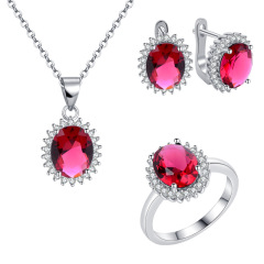 fashion amazon ins girl 925 silver oval women Jewelry set earring rings vintage emerald necklace