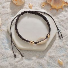 Women accessories brown handmade leather jewelry ankle bracelet shell anklet