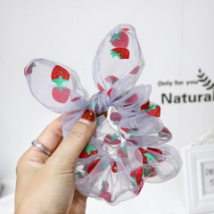 Summer hot sale strawberry pattern yarn elastic rabbit ear hair scrunchies for girls hair accessories