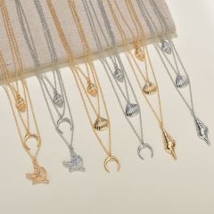 Fashion delicate beautiful women holiday silver gold moon and star shell necklace Fashion delicate beautiful women holiday silver gold moon and star shell necklace
