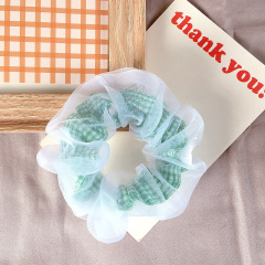 Custom Hot selling New Style Organza Checked Yarn Baby Scrunchies for teen girls