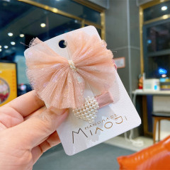 Cute 2pcs/set yarn bow love pearls girls kids hair accessories with hair tie and hair clip