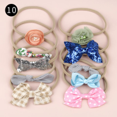 Hot selling 10pcs multi colorful elastic small bow knot hair tie band girls hair accessories