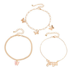 Boho Women Letters Angel Multi-layer Pink Butterfly Anklet for girls foot jewelry