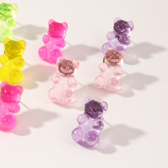 Colorful Ins Style Cartoon Bear Candy Color Animal Resin Stud Earring For Friends