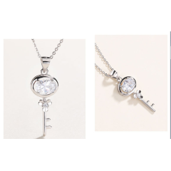 fashion valentine's day christmas gift jewelry lock women zircon 925 silver chain necklace