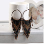 Vintage Bohemian National Style Copper Wire Long Womentassel Bead Earrings