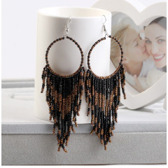 Vintage Bohemian National Style Copper Wire Long Womentassel Bead Earrings