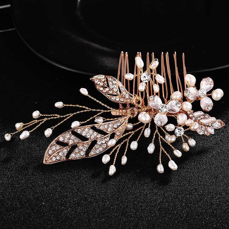 New Luxury Gold Leaf Wedding Crystal Tiara Bridal Hairband Hair Combs