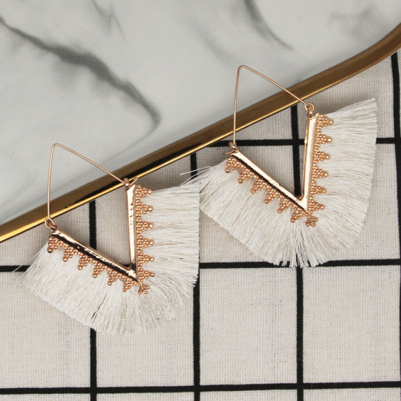 Trendy Vintage BOHO V shape Alloy Pendent Statement Tassel Earrings Jewelry Trendy Vintage BOHO V shape Alloy Pendent Statement Tassel Earrings Jewelry
