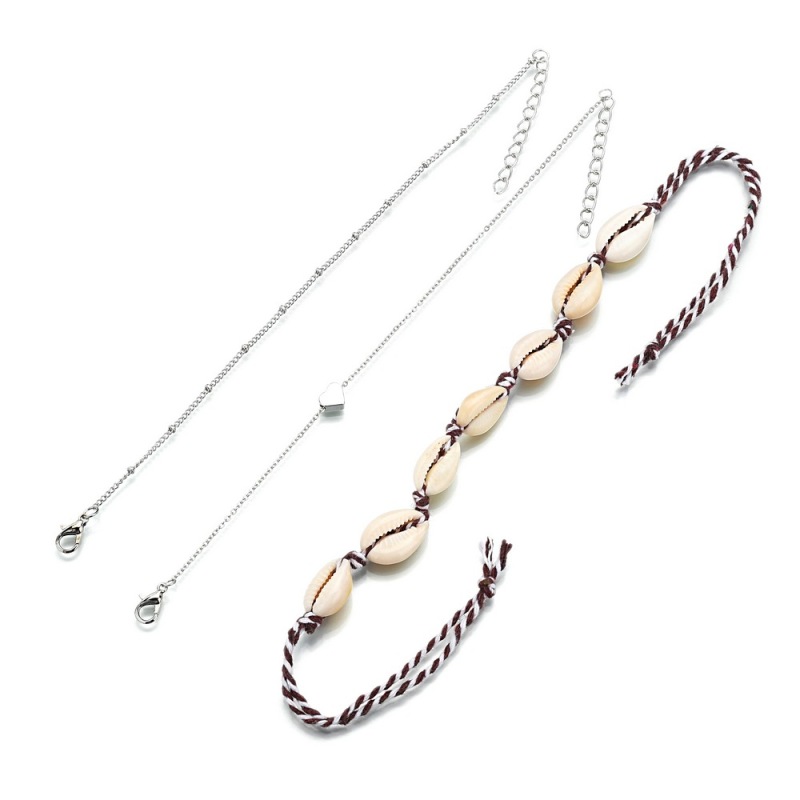 3pcs/set Classic personality jewelry ankle bracelet sea shell silver anklet sets for ladies