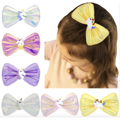 New design laser multi-colored top knot bow girls hair accessories hair clip