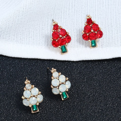Wholesale red white women jewelry crystal alloy Christmas tree stud earrings Wholesale red white women jewelry crystal alloy Christmas tree stud earrings