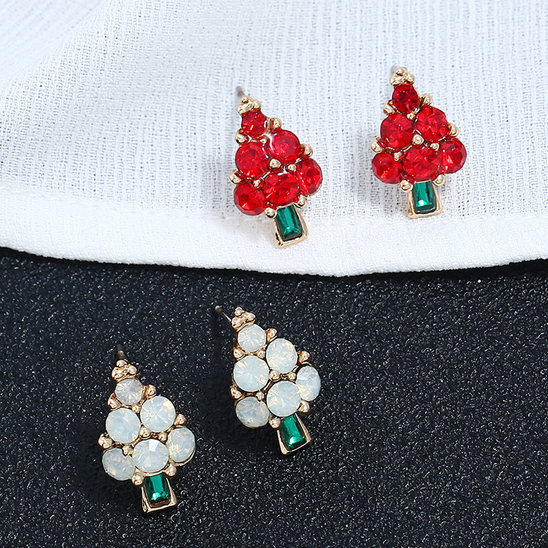 Wholesale red white women jewelry crystal alloy Christmas tree stud earrings Wholesale red white women jewelry crystal alloy Christmas tree stud earrings
