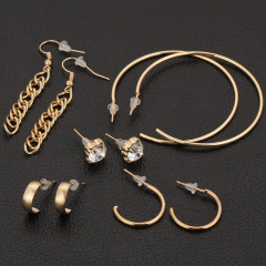 5 Pairs/set Vintage Simple Fringe Earrings Inlaid Rhinestone Hoop Earrings For Women