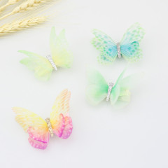 New style children's 6cm double tulle butterfly ribbon duckbill hair clips for girls