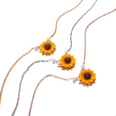 Cheap wish Amazon best seller fashion women necklace gold charm chocker sunflower necklace