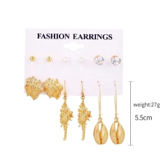 2020 ins new vintage 6 pair zircon pearl shell hanging earrings set combination for women
