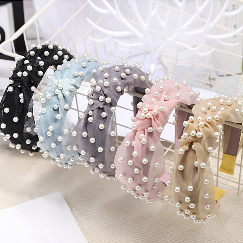 2019 fashion pearl hair accessories yarn lace knot polyester headbands 2019 fashion pearl hair accessories yarn lace knot polyester headbands