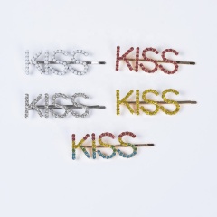 Korean wholesale hair clip popular rhinestone clip hair KISS letter accessories hair girls