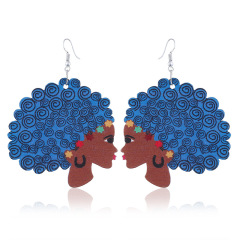 2020 custom fashion printing night club beauty head drop africa afro wooden earring wood jewelry for women