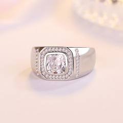 18K White Gold Plated Square Micro-Inlay Crystal Zircon Party Men Ring