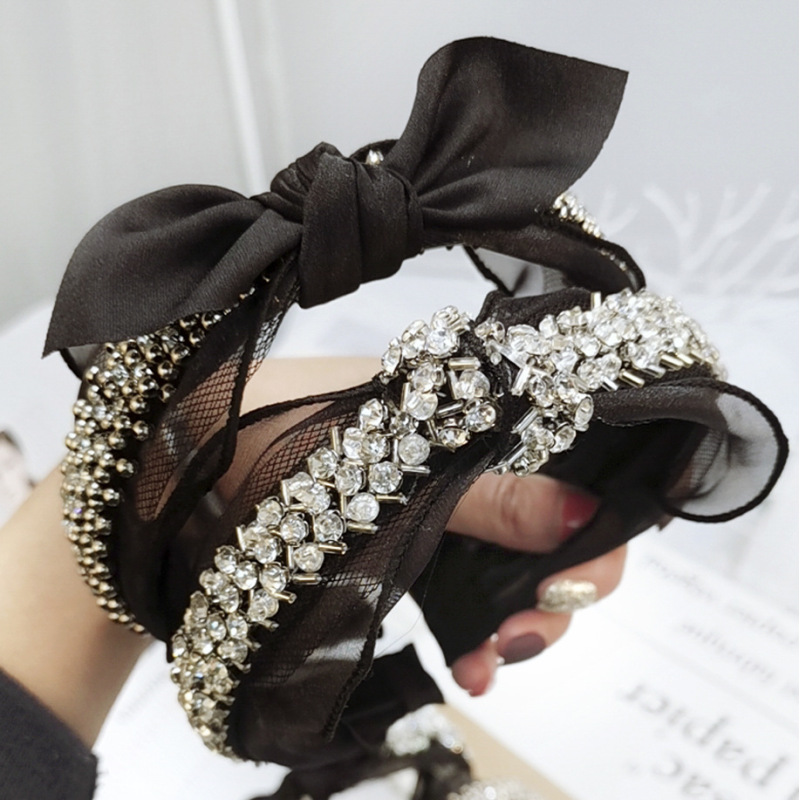 Yiwu hair accessories hot black lace bow gray pearl beads headbands Yiwu hair accessories hot black lace bow gray pearl beads headbands