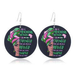 2020 new arrive custom 10designs fashion printing big round drop africa afro wooden earring wood jewelry for women