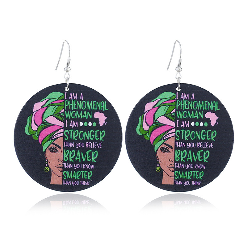 2020 new arrive custom 10designs fashion printing big round drop africa afro wooden earring wood jewelry for women