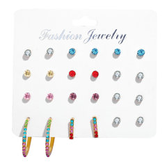 12pcs/set Creative retro fashion simple C type colorful crystal earrings for girls 12pcs/set Creative retro fashion simple C type colorful crystal earrings for girls