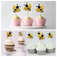 24pcs Cake Decor Glitter Bumble Bee Cake Topper Cupcakes Party Decoration