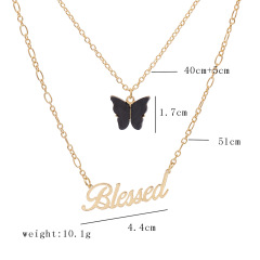 wholesale Amazon ins hot Popular two layer English Letter Butterfly necklace for women