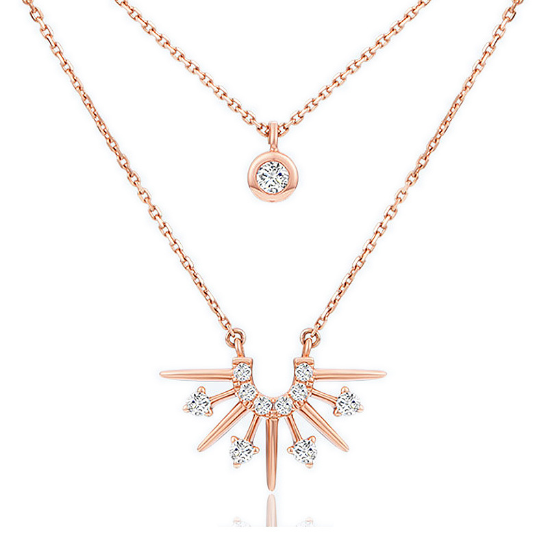 wish korean vermeil charm layer sunrise zircon necklace 18k gold plated choker 925 silver