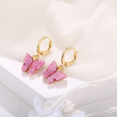 New design fashion beautiful women hoop color acrylic butterfly earrings