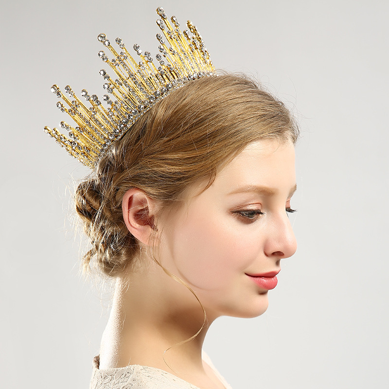 wholesale korea Alloy Water Lead Handmade Wedding Bridal round tall big pageant crowns for sale