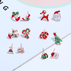 Wholesale fashion women combination alloy paint Christmas stud earrings sets