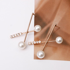 925 Silver personalized fashion women ladies rhinestone pearl cross earrings 925 Silver personalized fashion women ladies rhinestone pearl cross earrings