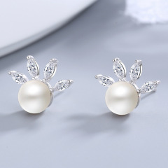 Elegant Natural Freshwater Pearl Earrings For Women S925 Sterling Silver Earring stud