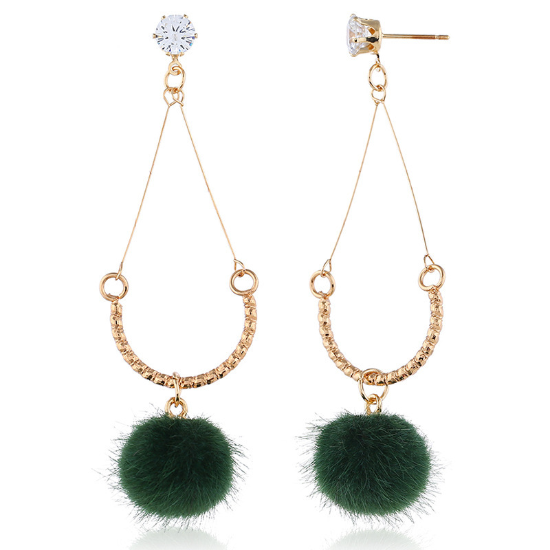 wholesale pom pom crystal women long winter artificial fur ball earring