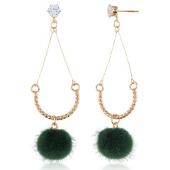 wholesale pom pom crystal women long winter artificial fur ball earring