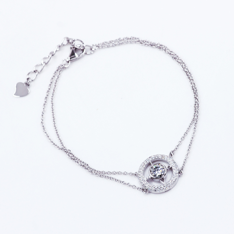 Fashion jewelry chain charm 925 sterling silver rose gold plated moissanite bracelet