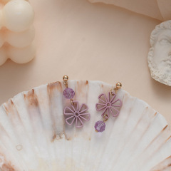 2020 Korean fashion ins hot purple sweet girl geometric flower acrylic Earrings
