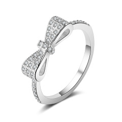925 Sterling Silver Plated Cubic Zirconia Bow Tie Ring Micro Pave Cubic Zirconia Bowtie Ring