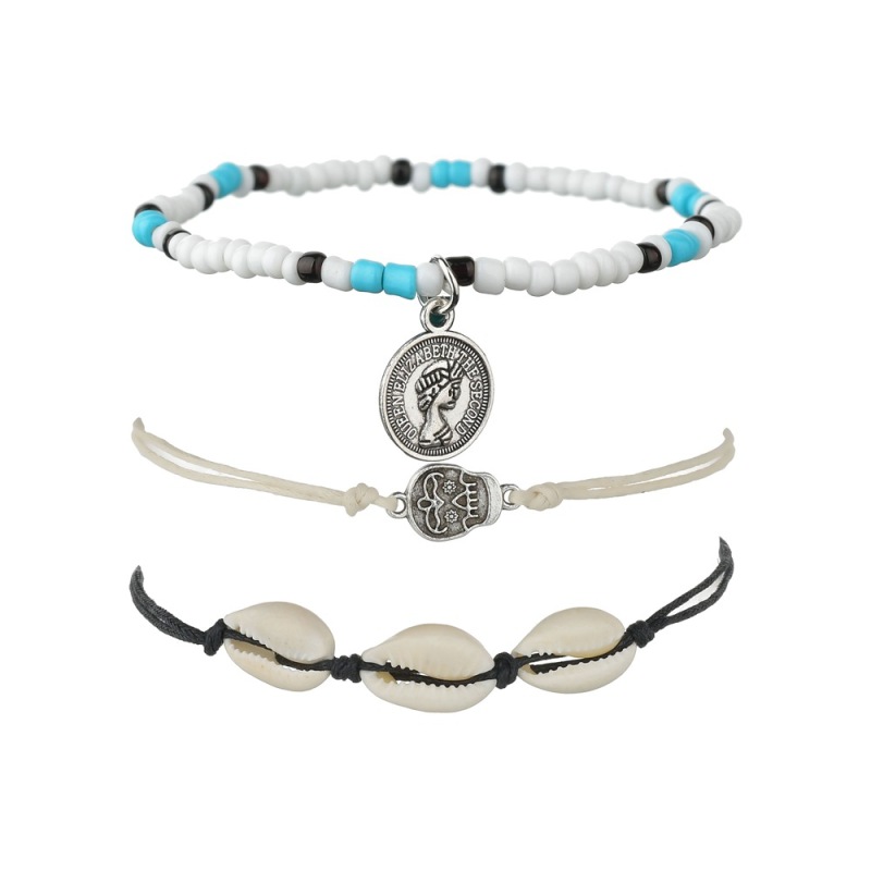womens set two piece summer jewelry skull coin ankle bracelet shell anklet chains for women
